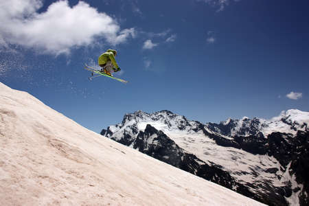 flight skier in the mountains, skier in the mountainsの写真素材