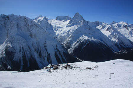 Winter mountains on a sunny day, the resorts of the Caucasusの写真素材