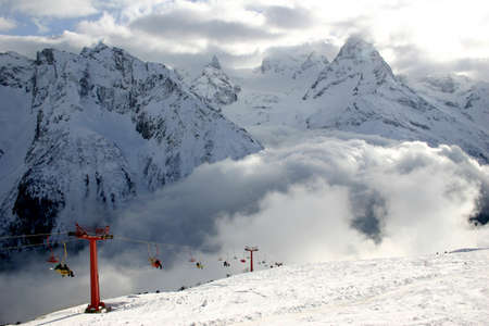 Winter mountains on a sunny day, the resorts of the Caucasusのeditorial素材