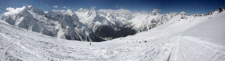 Mountain panorama from, Winter  View of the slopes of the slopeの写真素材
