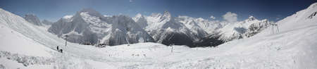 Mountain panorama from, Winter  View of the slopes of the slopeの写真素材
