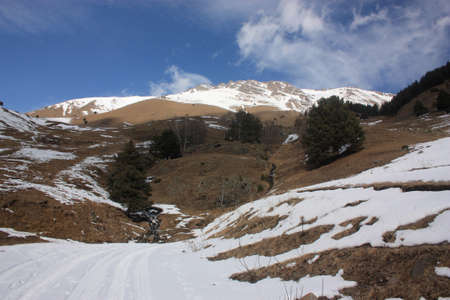 Winter mountains on a sunny day, the resorts of the Caucasus
