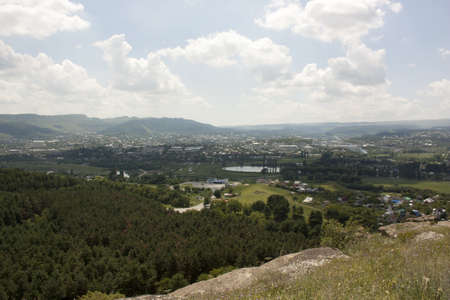Panoramic view of valleyの写真素材