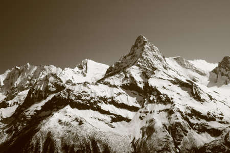 The white tops of the mountains in summer, black and white and grayscale imagesの写真素材