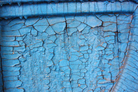 Rough background of blue paint with cracks and tree decorationsの写真素材
