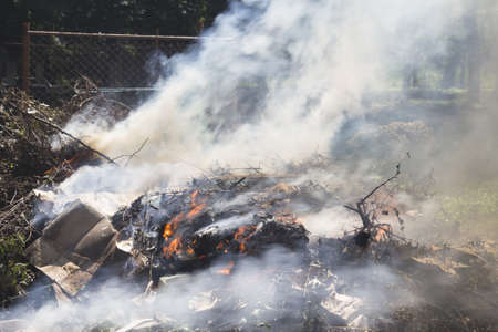 Illegal burning of waste in violation of environmental normsの写真素材