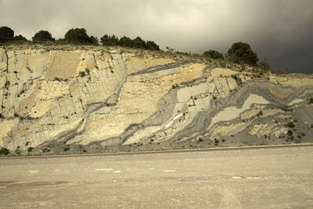 Sculptured Rocks near the road, the destruction of nature by manの写真素材