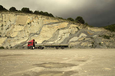 Sculptured Rocks near the road, the destruction of nature by manの写真素材