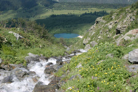 Pure mountain lake, Inspiring wilderness of Alpineの写真素材