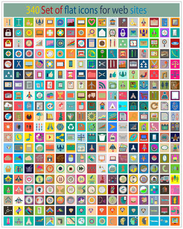 340 Set of flat icons for web sites, internet, interface design, mobile applications business, finance, shopping, communication, computer, media, transportation, travel, summer, devicesのイラスト素材