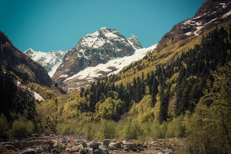 Beautiful valley and peaks in Caucasus mountains, the Main Caucasian ridge. North Caucasusの写真素材