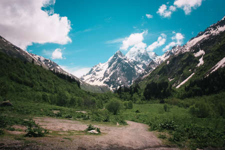 Beautiful valley and peaks in Caucasus mountains, the Main Caucasian ridge. North Caucasusの写真素材