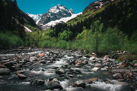 Beautiful valley and peaks in Caucasus mountains, the Main Caucasian ridge. North Caucasusの写真素材