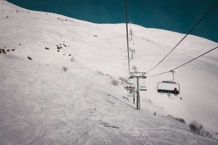 Winter mountains panorama with ski slopes. Caucasusの写真素材