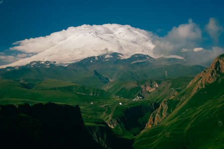 Landscape of Elbrus close on a clear day, Scenery close up near the topの写真素材