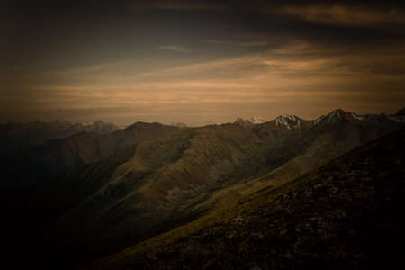 Sunset Landscape with mountains silhouette. Beautiful nature Travel conceptの写真素材