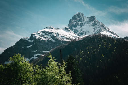 Beautiful valley and peaks in Caucasus mountains, the Main Caucasian ridge. North Caucasusの写真素材
