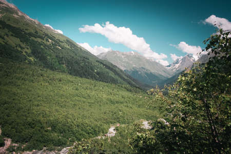 Beautiful valley and peaks in Caucasus mountains, the Main Caucasian ridge. North Caucasusの写真素材