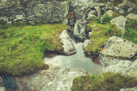Mountain Valley, a top view of the river bed.Landscape with a mountain river. Landscape with mountains trees and a riverの写真素材