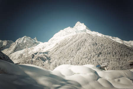 Winter mountains panorama with ski slopes. Caucasusの写真素材