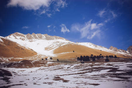 Winter mountains panorama with ski slopes. Caucasusの写真素材