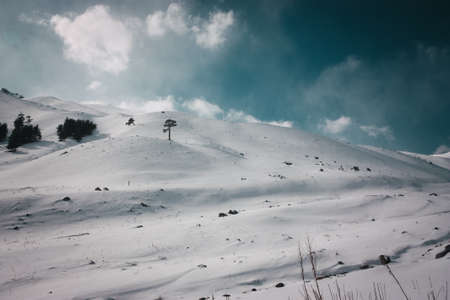 Winter mountains panorama with ski slopes. Caucasusの写真素材