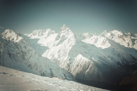 Winter mountains panorama with ski slopes. Caucasusの写真素材