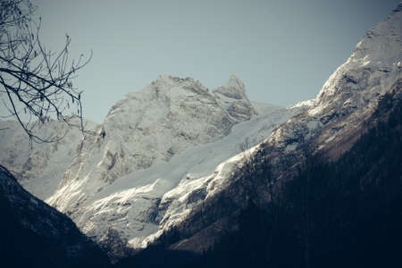 Winter mountains panorama with ski slopes. Caucasus
