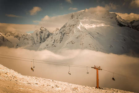 Winter mountains panorama with ski slopes. Caucasusの写真素材