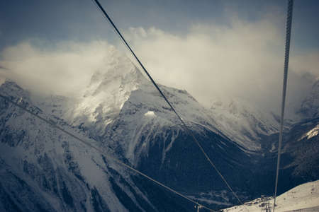 Winter mountains panorama with ski slopes. Caucasus