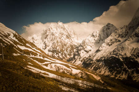Winter mountains panorama with ski slopes. Caucasusの写真素材