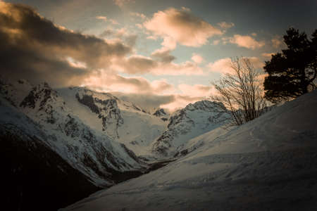Winter mountains panorama with ski slopes. Caucasusの写真素材