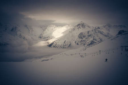 Winter mountains panorama with ski slopes. Caucasusの写真素材