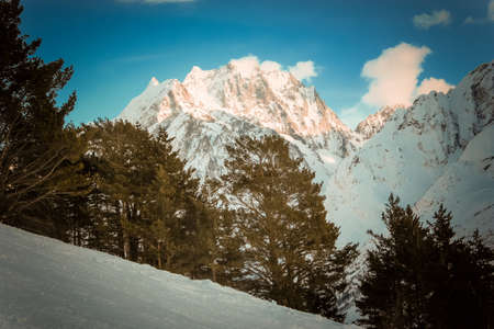 Winter mountains panorama with ski slopes. Caucasusの写真素材