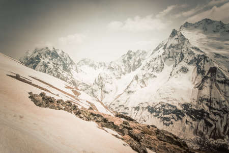 Winter mountains panorama with ski slopes. Caucasusの写真素材