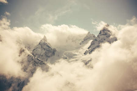 Winter mountains panorama with ski slopes. Caucasus