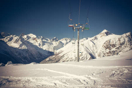 Winter mountains panorama with ski slopes. Caucasusの写真素材