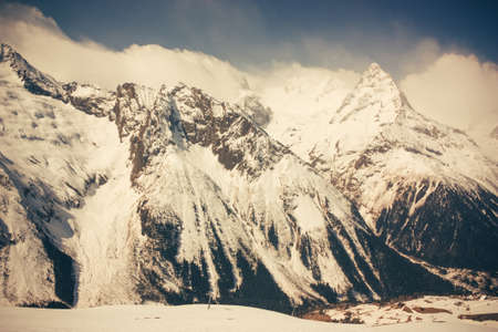 Winter mountains panorama with ski slopes. Caucasusの写真素材