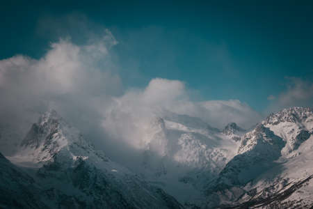 Winter mountains panorama with ski slopes. Caucasusの写真素材