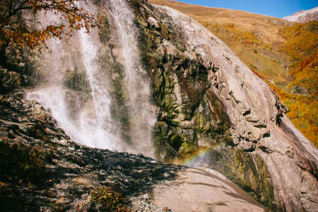 Mountain Valley a top view of the river bed. Landscape with a mountain river. Landscape with mountains trees and a river.の写真素材