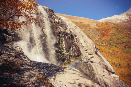 Mountain Valley a top view of the river bed. Landscape with a mountain river. Landscape with mountains trees and a river.の写真素材