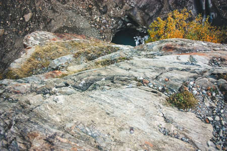 Mountain Valley, Alpine landscape areas. Panoramic view of mountains, trees, glacier.