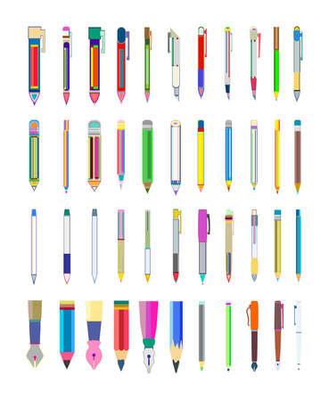 Pens and pencils. Flat Design vector icon setのイラスト素材