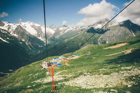 Mountains panorama with ski slopes. Caucasus.の写真素材