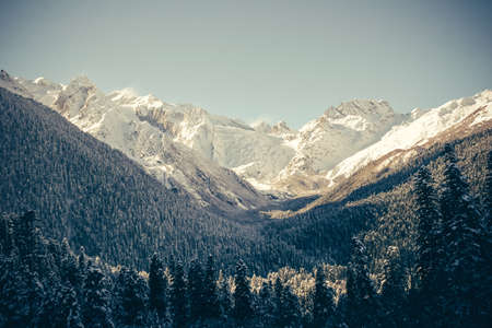 Winter mountains panorama with ski slopes. Caucasus.の写真素材