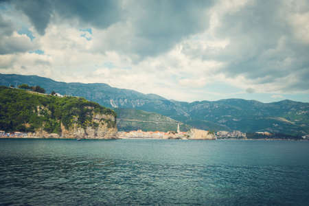 Sea with city views, Budva, Montenegro, Adriatic Sea, Mediterranean Sea.