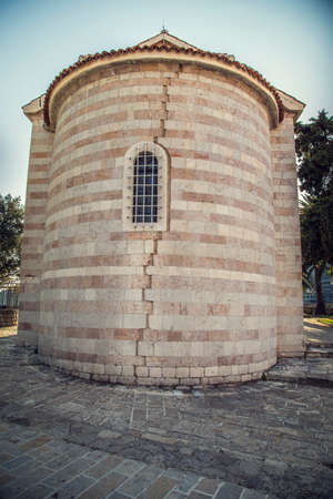 The ancient city on the coastline of Adriatic sea. Budva. Montenegro. Budva riviera. Ancient fortress the in Venetian style.のeditorial素材