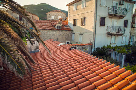 The ancient city on the coastline of Adriatic sea. Budva. Montenegro. Budva riviera. Ancient fortress the in Venetian style.のeditorial素材