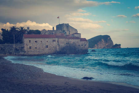 Sea with city views, Budva, Montenegro, Adriatic Sea, Mediterranean Sea.の写真素材