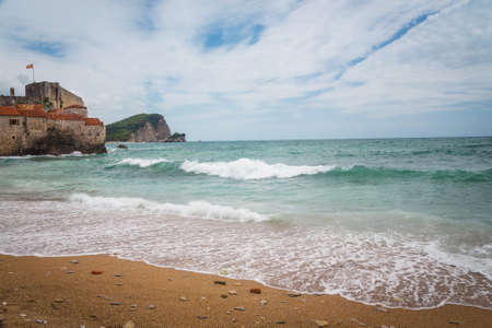 Sea with city views, Budva, Montenegro, Adriatic Sea, Mediterranean Sea.の写真素材